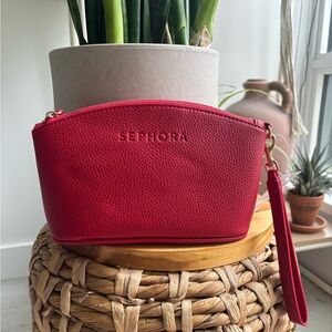 SEPHORA | Red Pebbled Faux Leather Make Up Bag